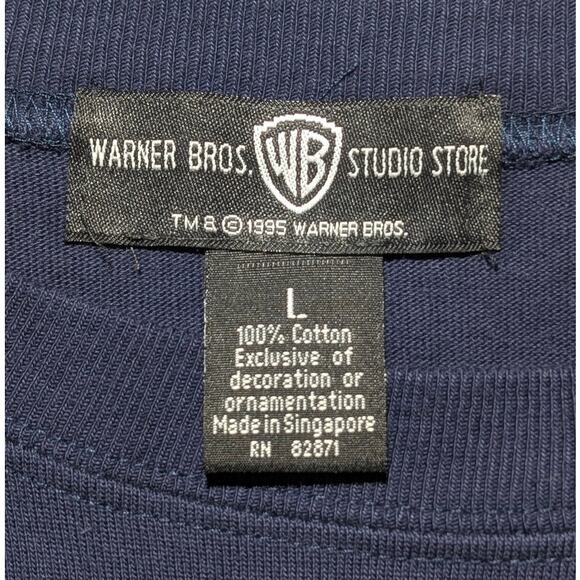Vintage 1995 Warner Bros Studio Store Looney Tunes Long Sleeve Shirt L Navy - Picture 4 of 7